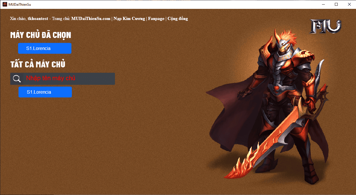 chọn máy chủ game mu đại thiên sứ