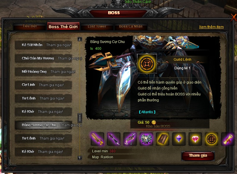 Nâng cấp Boss Thế Giới, Boss Lost Tower, Boss Cá Nhân